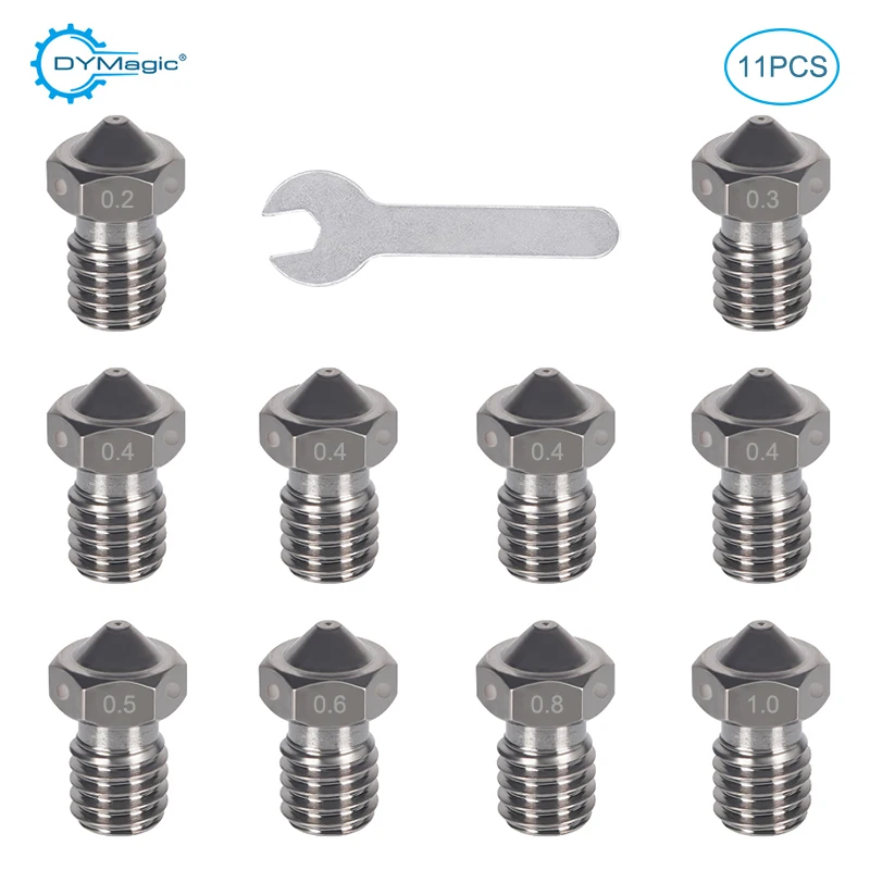 

10pcs/lot V5 Hardened Steel Nozzles 0.2 0.3 0.4 0.5 0.6 0.8 1.0mm M6 Thread For 1.75mm Filament E3D V6 J-Head 3D Printer Parts