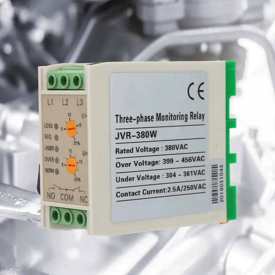 JVR-380W 380VAC 3A Din rail Circuit Over Under Voltage Monitoring Relay Phase Failure Phase Sequence Protector Protection relay
JVR-380W 380VAC 3A Din rail Circuit Over Under Voltage Monitoring Relay Phase Failure Phase Sequence Protector Protection relay