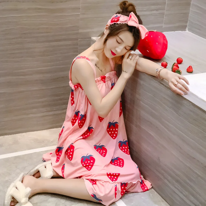 

Wechat Business Hot Selling Sweet Slip Nightdress Women's Tracksuit Piece (Send Hair Band) Xx #122 # Large Strawberry