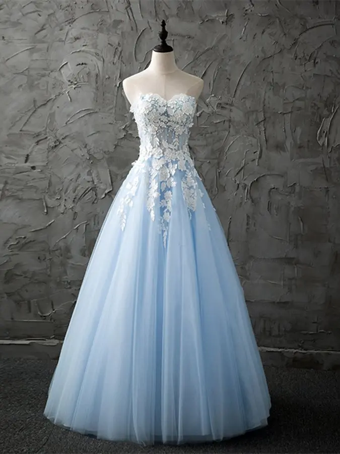 Real Picture Prom Dresses Lace Appliques Sweetheart Tulle Formal Evening Party Gowns Sky Blue 2019 Formal Dress A line
Real Picture Prom Dresses Lace Appliques Sweetheart Tulle Formal Evening Party Gowns Sky Blue 2019 Formal Dress A line