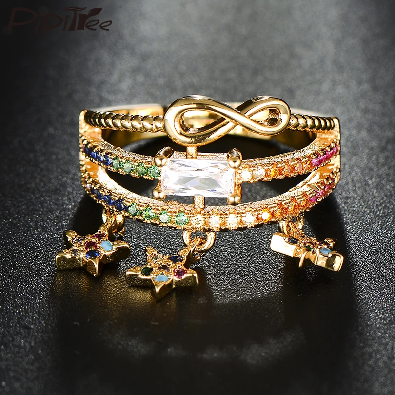 Pipitree Infinity CZ Zircon Crystal Ring with Star Charms 3 Layer Adjustable Wedding Rings Women Femme Cocktail Party Jewelry
Pipitree Infinity CZ Zircon Crystal Ring with Star Charms 3 Layer Adjustable Wedding Rings Women Femme Cocktail Party Jewelry
