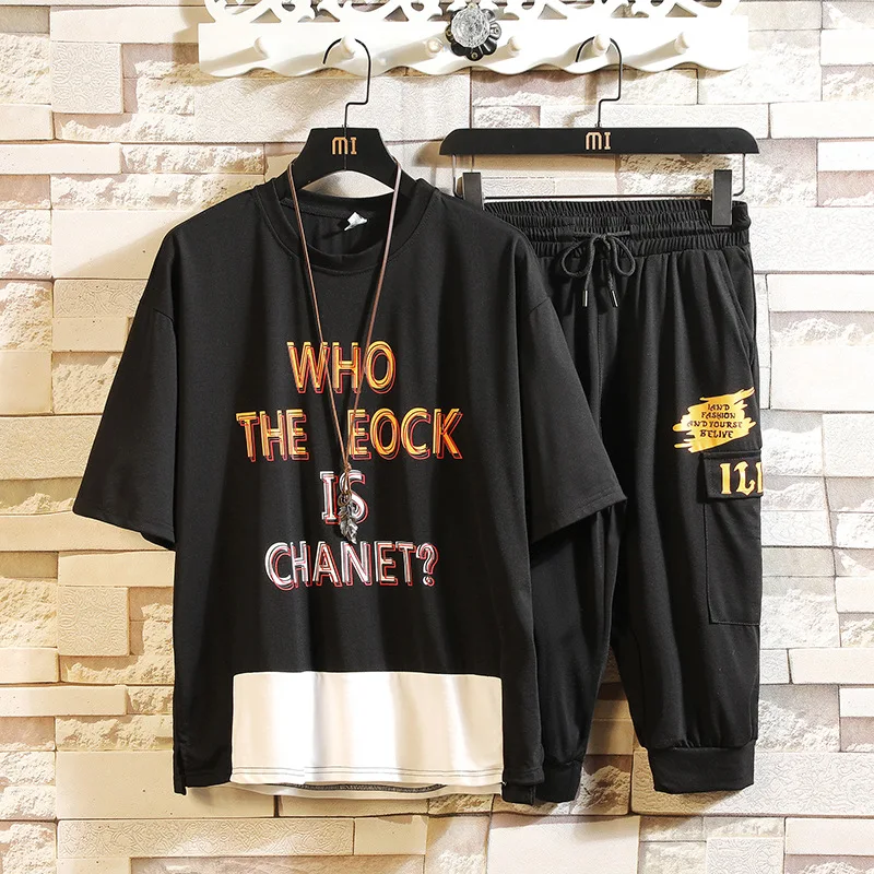2019 Summer New Style Sports Leisure Suit Men's Printed Letter Mixed Colors Short Sleeve T-shirt Shorts Two-Piece Set Fashion
2019 Summer New Style Sports Leisure Suit Men's Printed Letter Mixed Colors Short Sleeve T-shirt Shorts Two-Piece Set Fashion