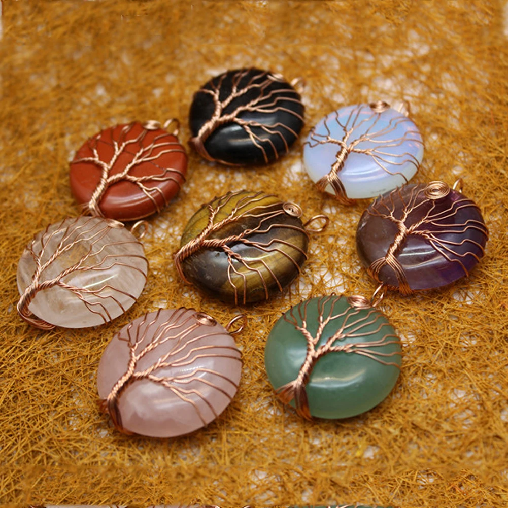 12pcs Natural mixed crystal pendant necklace tree of life round Meditation Quartz Treat Crystal Charm for Jewelry Making Free 
12pcs Natural mixed crystal pendant necklace tree of life round Meditation Quartz Treat Crystal Charm for Jewelry Making Free