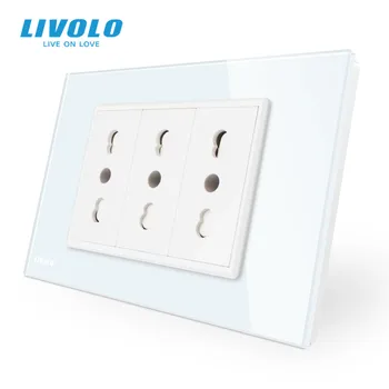 Livolo Italy Standard 3 Pins Socket, White Crystal Glass, 16A, 250V, Wall Powerpoints With Plug VL-C9C3IT-11
