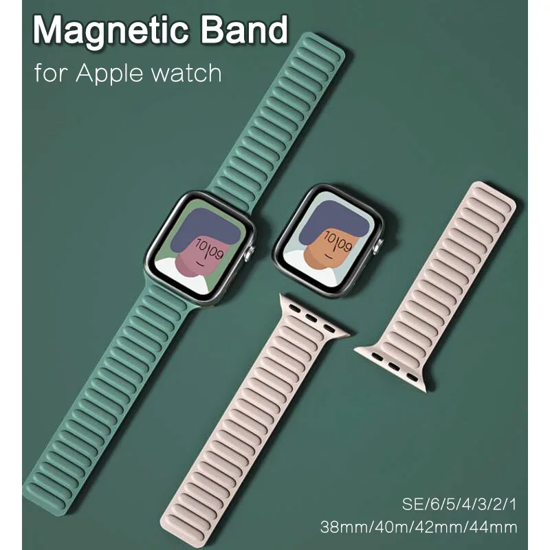 Ремешок силиконовый магнитный для apple watch band 44 мм 40 41 45 спортивный резиновый