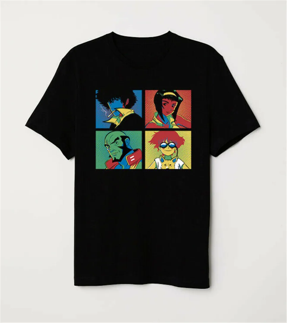 Ковбойский Бибоп Crew Pop Art Спайк Шпигель Jet Black Faye edard Ein черная футболка Винтажная