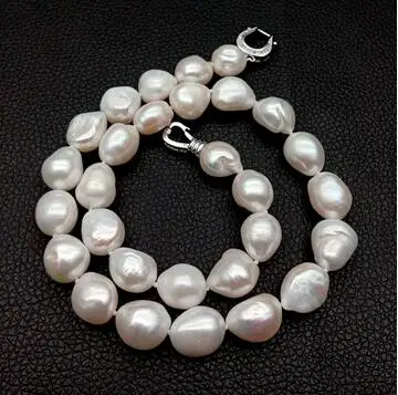 

Hot sell Valentine's Day gift 11*13mm Freshwater White Baroque Pearl Necklace 18inch Women zircon Clasp accessories fine jewelry