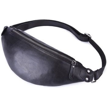 

Crazy Horse Leather Waist Packs for Men Travel Fanny Pack 120Cm Belt Length Male Small Waist Bag for Phone Pouch Black