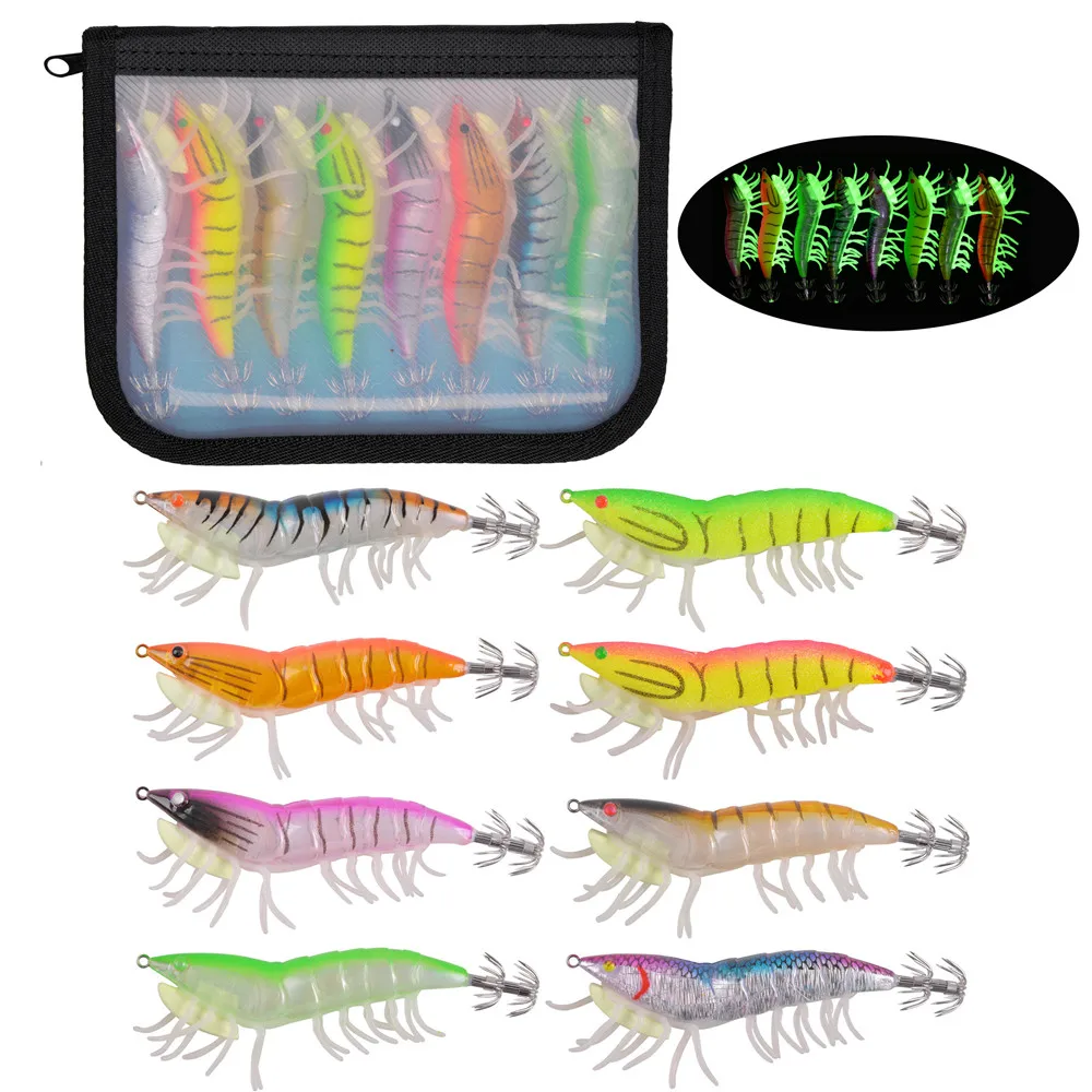 8Pcs 16pcs Luminous 20g Fishing Squid lure Wood Shrimp Jigging lure 3D Eyes Octopus lures Cuttlefish Artificial jig bait hook 
8Pcs 16pcs Luminous 20g Fishing Squid lure Wood Shrimp Jigging lure 3D Eyes Octopus lures Cuttlefish Artificial jig bait hook