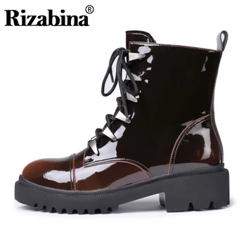 RIZABINA Fashion Patent Leather Ankle Boots For Women Round Toe Lace Up Mid Heels Shoes Winter Warm Women Footwear Size 34-40 
RIZABINA Fashion Patent Leather Ankle Boots For Women Round Toe Lace Up Mid Heels Shoes Winter Warm Women Footwear Size 34-40