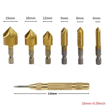 Countersink Drill Bits Center Punch Set- 7 Pcs 1/4'' Hex Shank HSS 5 Flute Countersink drill bits 90 Degree Center Punch Tool fo
Countersink Drill Bits Center Punch Set- 7 Pcs 1/4'' Hex Shank HSS 5 Flute Countersink drill bits 90 Degree Center Punch Tool fo