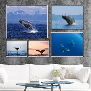 

Home Decoration Print Canvas Wall Art Picture Living-room Paintings Oil Unframed Drawings Whale tail Blue Sea