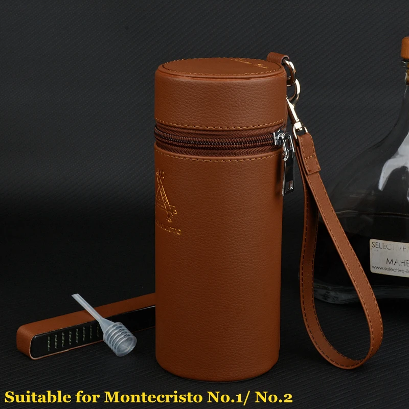 

Brown Cigar Case Cedar Wood Lined Tobacco Tube Mini Humidor with Humidifier Puro Box Customer-made Leather Cigar Holder