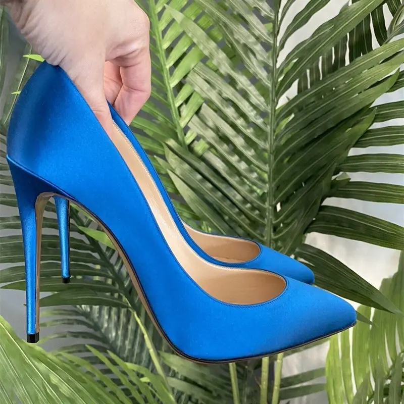 

Free shipping fashion women pumps sexy lady royal blue satin point toe high heels shoes Stiletto 12cm 10cm