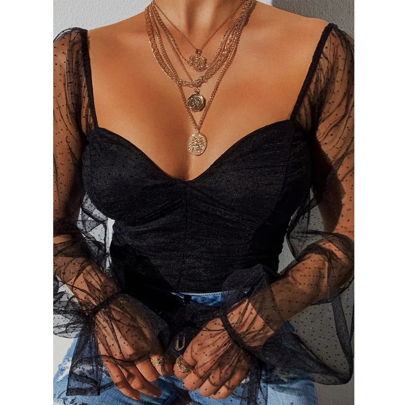 Ladies V-Neck Casual Shirts See Through Long Sleeve Tops Clubwear Women's Sexy Sheer Mesh Top Blouses Polka Dot Printed Shirt
Ladies V-Neck Casual Shirts See Through Long Sleeve Tops Clubwear Women's Sexy Sheer Mesh Top Blouses Polka Dot Printed Shirt