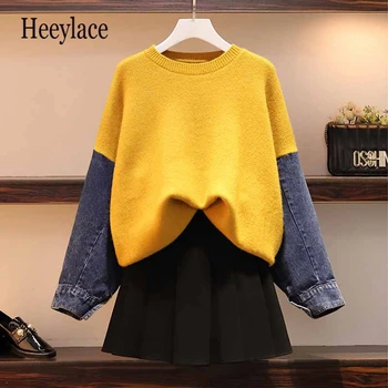 Large ladies knitted suit Women Sweater Skirt Suits Denim Pullover+Mini Skirt two piece set Female Autumn Winter warm suit 
Large ladies knitted suit Women Sweater Skirt Suits Denim Pullover+Mini Skirt two piece set Female Autumn Winter warm suit