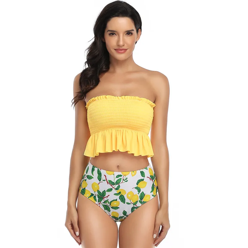 2020 Women Swimsuits Detachable Shoulder Strap Female Swimming Suits Green Yellow Print High Waist Swimwear For Women Beachwear
2020 Women Swimsuits Detachable Shoulder Strap Female Swimming Suits Green Yellow Print High Waist Swimwear For Women Beachwear