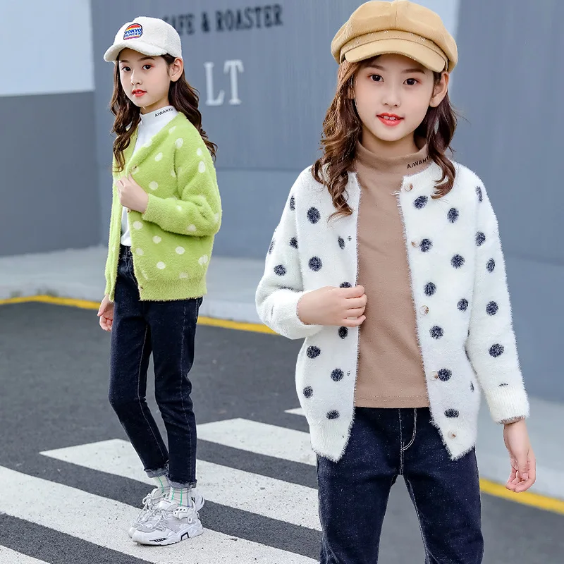 Girl'S Sweater Autumn 2019 New Style Korean-style Polka Dot Cardigan Western Style GIRL'S Avocado Sweater Western Style Coat
Girl'S Sweater Autumn 2019 New Style Korean-style Polka Dot Cardigan Western Style GIRL'S Avocado Sweater Western Style Coat