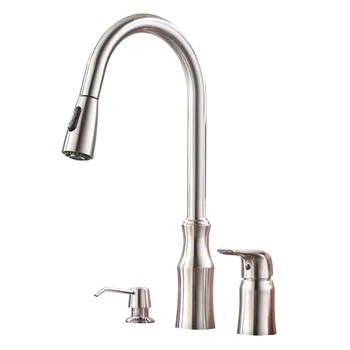 Modern High Arc Stainless Steel Single Handle Pull Down Kitchen Sink Faucet Brushed Nickel Kitchen Fauce with Soap Dispenser
Modern High Arc Stainless Steel Single Handle Pull Down Kitchen Sink Faucet Brushed Nickel Kitchen Fauce with Soap Dispenser
