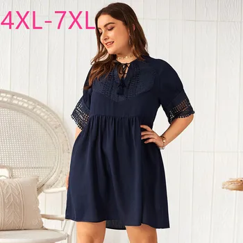 New summer plus size knee length dress for women large short sleeve loose blue lace hollow out pleated dress 4XL 5XL 6XL 7XL
New summer plus size knee length dress for women large short sleeve loose blue lace hollow out pleated dress 4XL 5XL 6XL 7XL