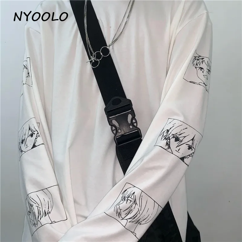 Футболка NYOOLO с принтом персонажа аниме в стиле Харадзюку рубашка длинным рукавом