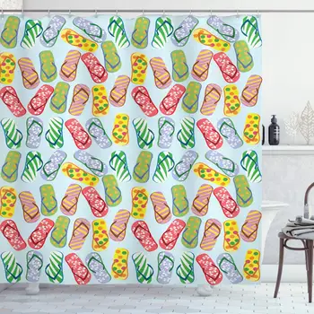 Flip Flop Shower Curtain, Slippers with Hibiscus Flowers Palm Tree Leaves and Polka Dot Pattern, Cloth Fabric Bathroom Decor Set
Flip Flop Shower Curtain, Slippers with Hibiscus Flowers Palm Tree Leaves and Polka Dot Pattern, Cloth Fabric Bathroom Decor Set