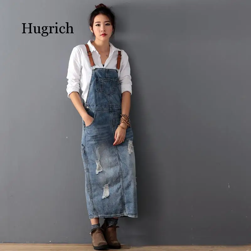 

Women Loose Denim Dress Ladies Bleached Holes Denim Dress Female Spaghetti Strap Ripped Vintage Denim Dresses 2021