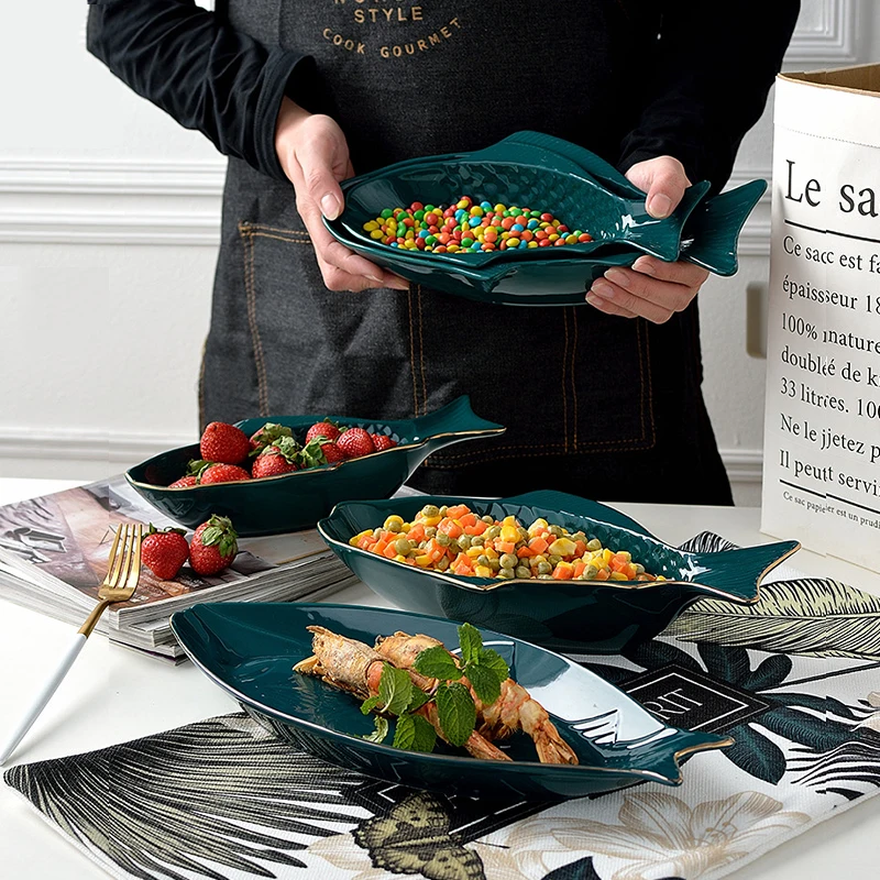 Gold Phnom Penh Irregular Fish Shape Ceramic Plate Fish Tray Green Porcelain Dinner Plate Salad Soup Rice Bowl Serving Platter
Gold Phnom Penh Irregular Fish Shape Ceramic Plate Fish Tray Green Porcelain Dinner Plate Salad Soup Rice Bowl Serving Platter