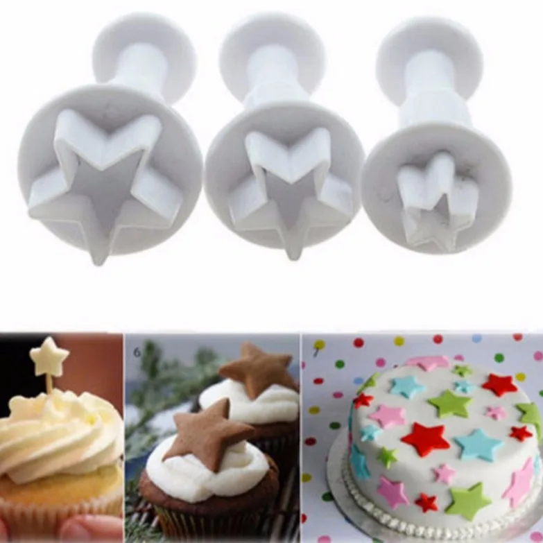 

Plastic Plunger Cutter, Star Shape, Fondant Cake Mold, Cupcake, Cookie, Pastry, Chocolate, Biscuit Decoration, Baking Tool,3Pcs