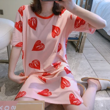 Women Summer Cotton Nightgowns Short-sleeved Korean Loose 2XL Plus Size Nightshirt Female Love Print Soft Night Dress Woman
Women Summer Cotton Nightgowns Short-sleeved Korean Loose 2XL Plus Size Nightshirt Female Love Print Soft Night Dress Woman