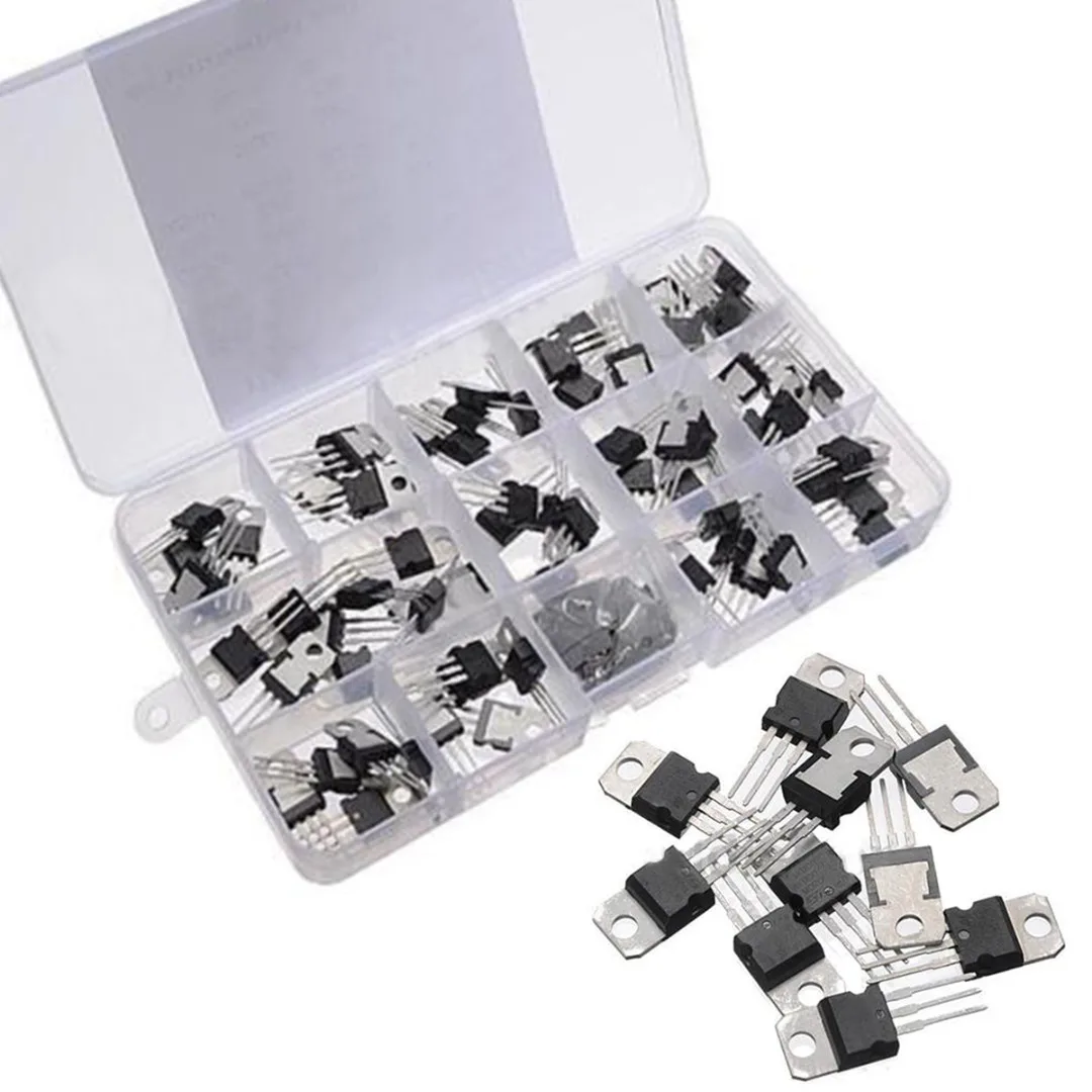 70pcs/set L7805-LM317 Transistor Kit Voltage Regulator + 100pcs Insulated Caps with Box
70pcs/set L7805-LM317 Transistor Kit Voltage Regulator + 100pcs Insulated Caps with Box