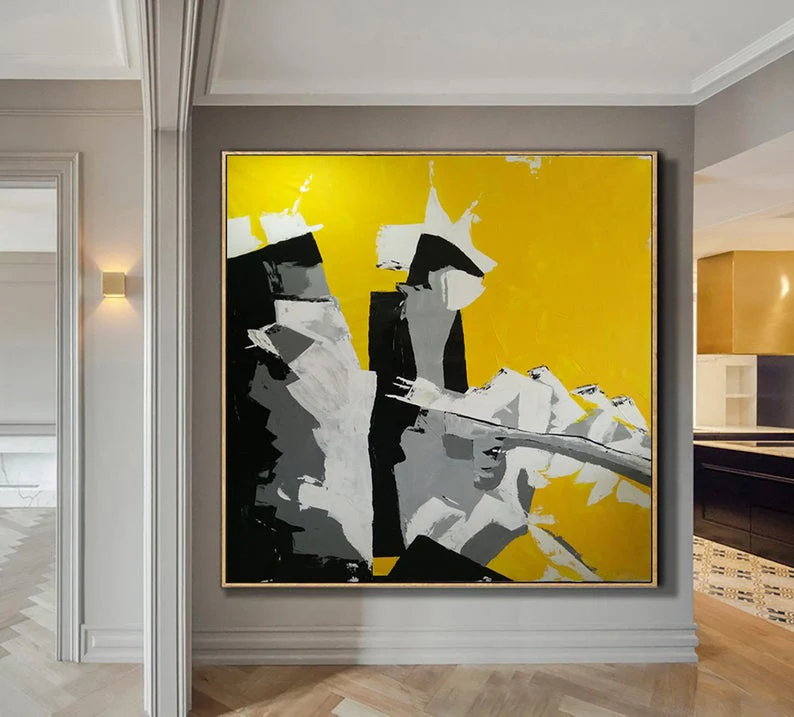 Картина на холсте большой размер цветная живопись черная белая желтая большая |
