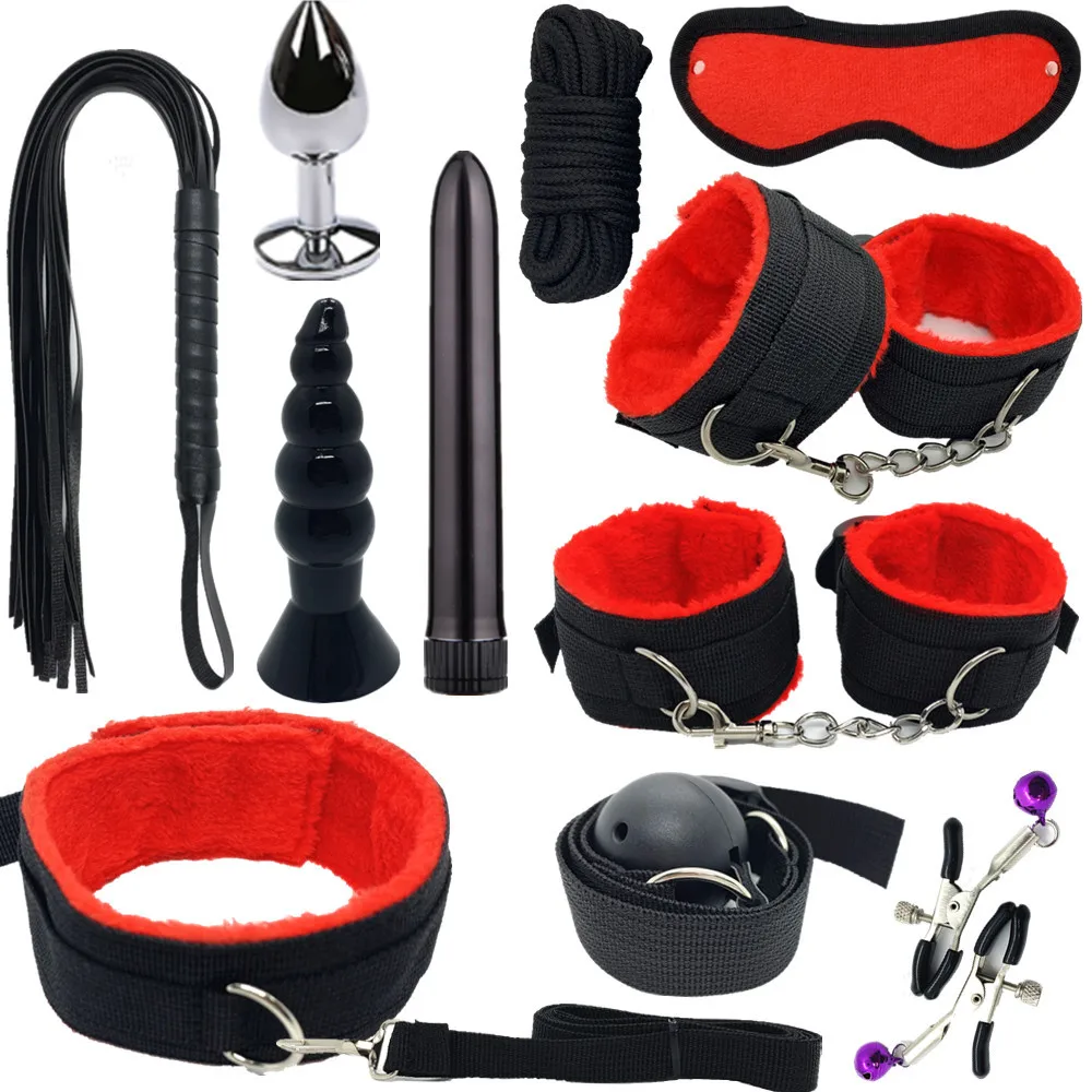 

Mouth plug Eye mask Handcuffs Handcuffs SM fun set plush ribbon set Alternative couple toys (11 pieces/set)