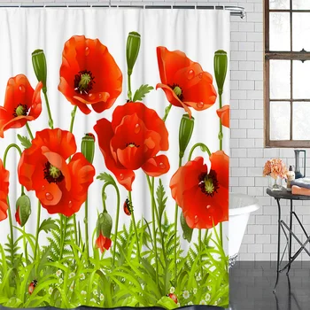 Modern Curtain Red Flower Green Leaves Plant Printed Bathroom Shower Curtain Bathroom Decor Waterproof Fabric Shower Curtain
Modern Curtain Red Flower Green Leaves Plant Printed Bathroom Shower Curtain Bathroom Decor Waterproof Fabric Shower Curtain