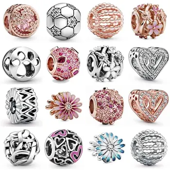 

Rose Pave Daisy Flower Kiss Sparkling Football Woven Infinity Charms 925 Silver Bead Fit Bracelet Bangle Diy Jewelry