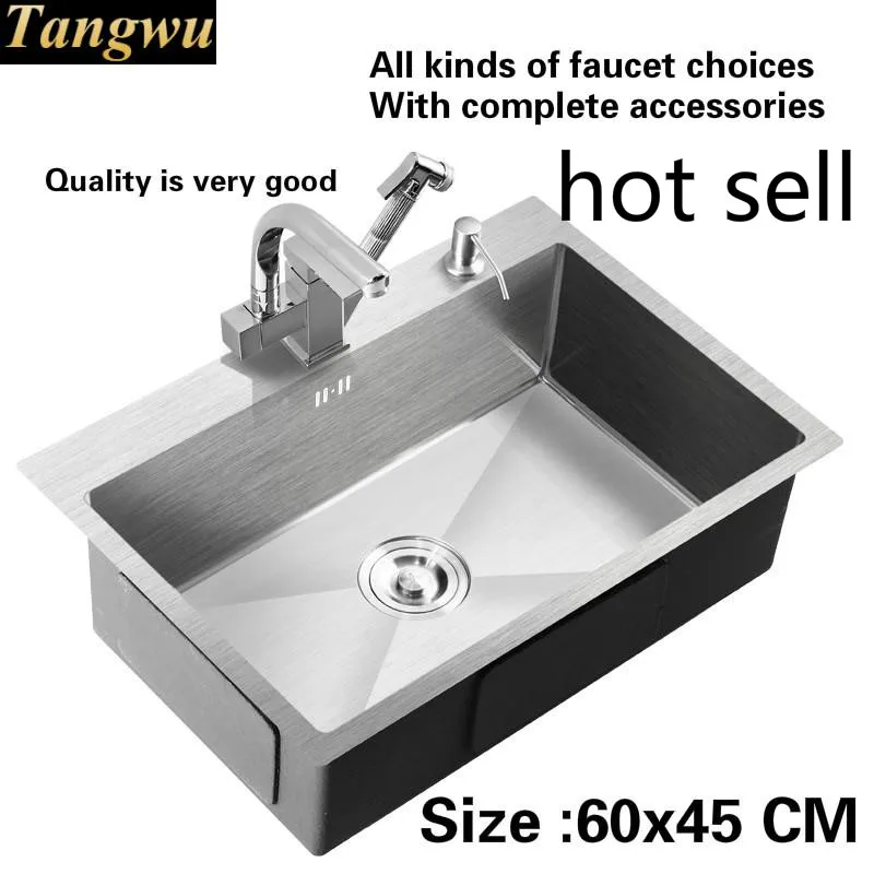 

Free shipping Fashion kitchen sink durable 304 stainless steel 4 mm hand made single slot hot sell 60 x45 CM