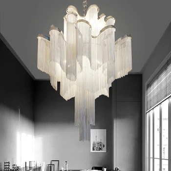 Nordic Designer Silver Art Chandelier Engineering Design Luxury Chain Tassel Aluminum Chain LED Pendant Lamps Lighting Luminaire 
Nordic Designer Silver Art Chandelier Engineering Design Luxury Chain Tassel Aluminum Chain LED Pendant Lamps Lighting Luminaire