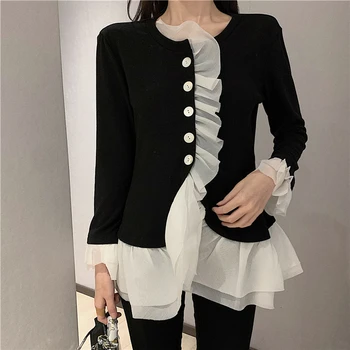 fashion women spring sweaters femme ruffles sweaters women black knitted cardigans
fashion women spring sweaters femme ruffles sweaters women black knitted cardigans