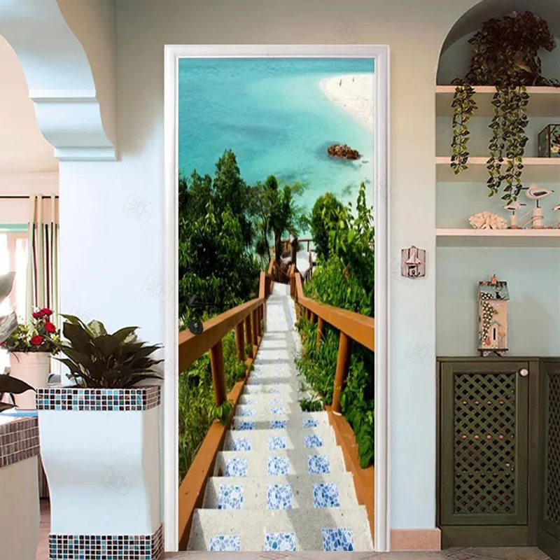 PVC-Self-Adhesive-Waterproof-Door-Sticker-3D-Aegean-Sea-Stairs-Photo-Wallpaper-Living-Room-Bedroom-Home (2)