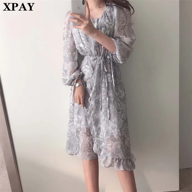 2020 Summer New Floral Print Chiffon Dress Elegant O-Neck Lace Up Ruffle Elastic Waist Midi Dress Robe Korean Dresses Vestidos
2020 Summer New Floral Print Chiffon Dress Elegant O-Neck Lace Up Ruffle Elastic Waist Midi Dress Robe Korean Dresses Vestidos
