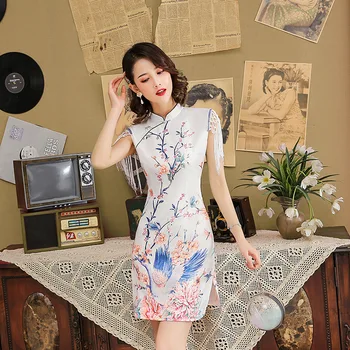 Short Print Flower Cheongsam White Tassel Sleeve Sexy Lady Chinese Dress Mandarin Collar Qioao Vintage Short Sleeve Veatidso
Short Print Flower Cheongsam White Tassel Sleeve Sexy Lady Chinese Dress Mandarin Collar Qioao Vintage Short Sleeve Veatidso