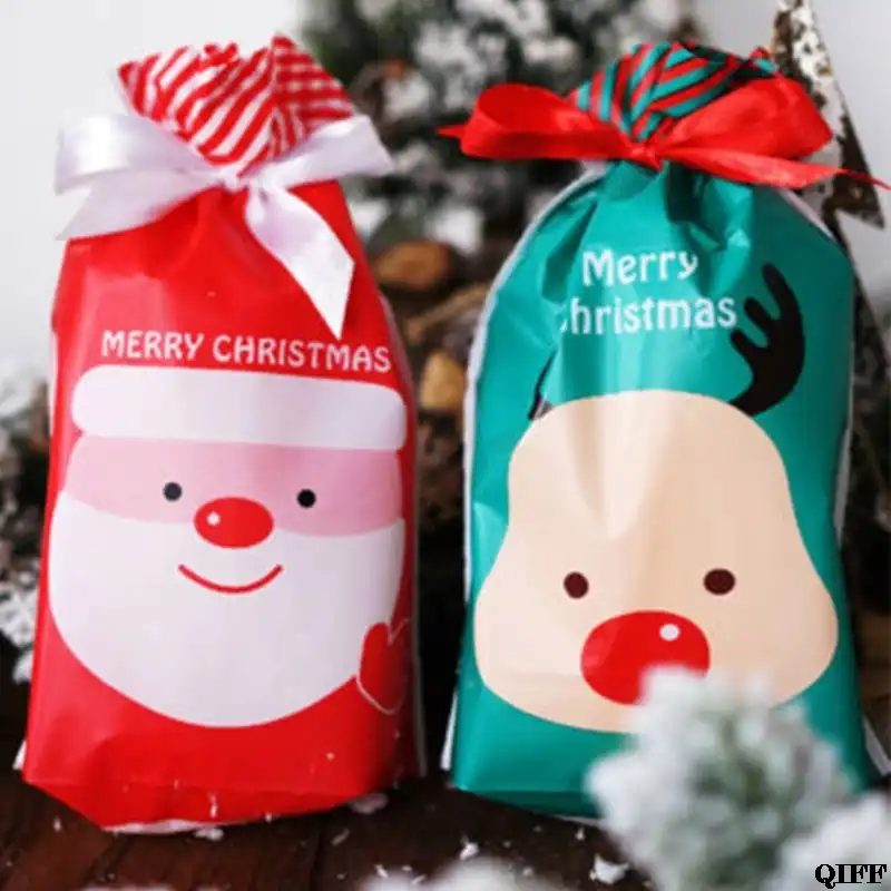christmas santa elk party gift bags drawstring packing candy