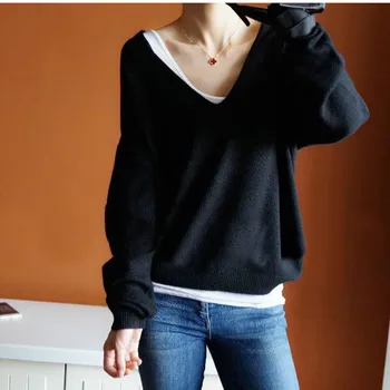 Deep V-neck female cashmere sweater 2020 new lazy loose silhouette pullover Korean version of solid color plus size sweater
Deep V-neck female cashmere sweater 2020 new lazy loose silhouette pullover Korean version of solid color plus size sweater