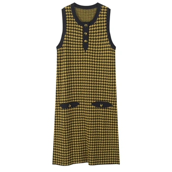 Runway Houndstooth Women Dress Elegant Office Work Female Buttons Summer Striped Knitted Dresses Sleeveless Ladies Midi Sundress
Runway Houndstooth Women Dress Elegant Office Work Female Buttons Summer Striped Knitted Dresses Sleeveless Ladies Midi Sundress