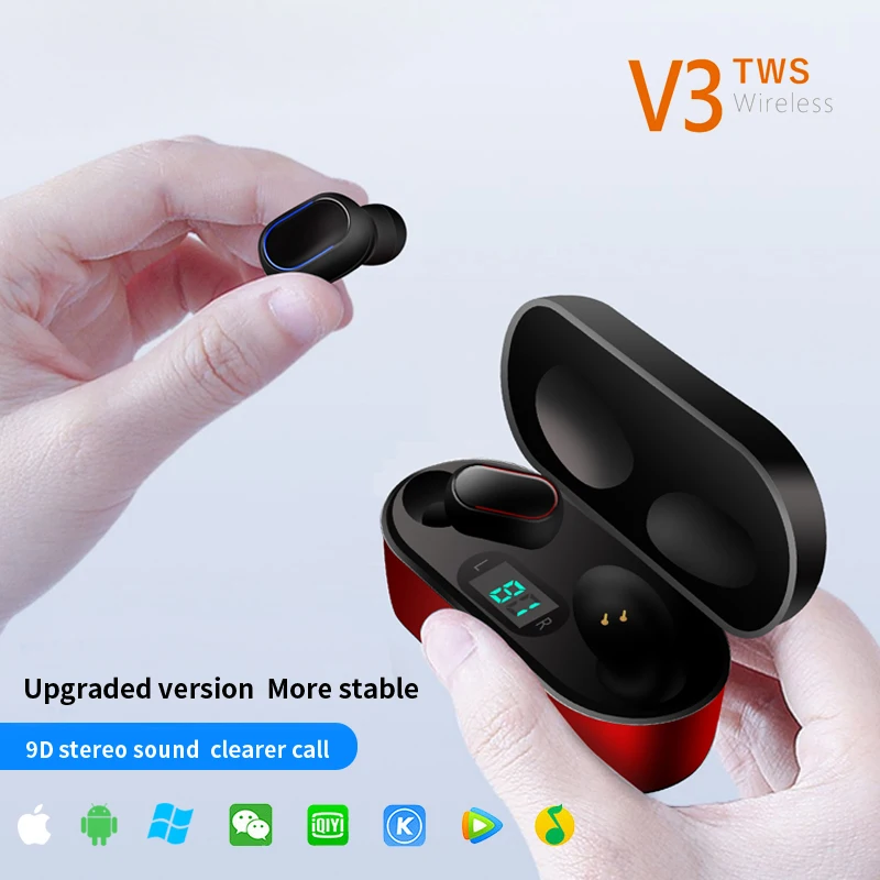 V3 TWS bluetooth 5.0 Wireless Earphone smart touch Hd voice calls with LED digital display charging box super long standby time
V3 TWS bluetooth 5.0 Wireless Earphone smart touch Hd voice calls with LED digital display charging box super long standby time