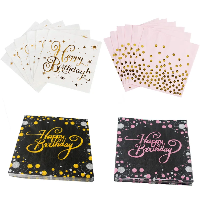 20pcs Classic Black Gold Paper Napkins Dinner Party Tissue Wedding Decorations