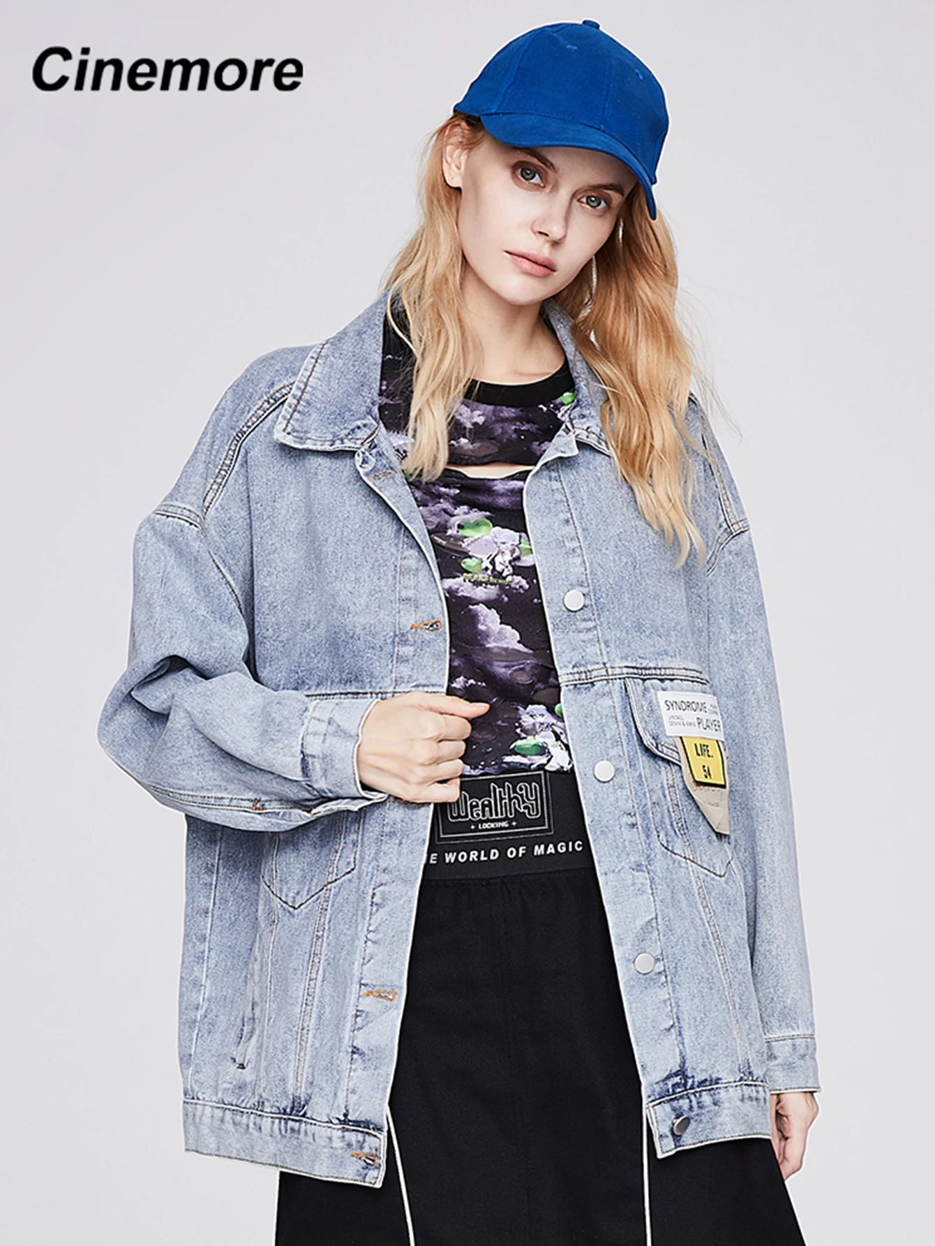 

CINEMORE New Vintage Long Sleeve Pockets Women's denim jacket 2021 Casual Jean Top For Women Solid Warm Loose Stylish Coat N6307