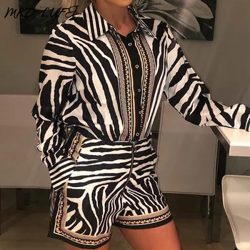 Zebra Print Buttoned Shirt Tops & Zipper Shorts Set Women Single Breasted Turn-down Collar Casual Shirt & Mini Short 2Piece Set
Zebra Print Buttoned Shirt Tops & Zipper Shorts Set Women Single Breasted Turn-down Collar Casual Shirt & Mini Short 2Piece Set