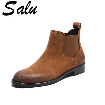 Salu Black Ankle Boots Cow Suede Leather Shoes Woman Boots Women Autumn Winter 2020 Round Toe Luxury Brand Square Heel 
Salu Black Ankle Boots Cow Suede Leather Shoes Woman Boots Women Autumn Winter 2020 Round Toe Luxury Brand Square Heel
