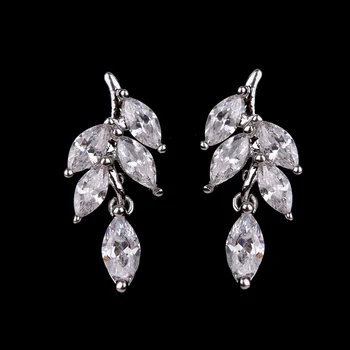 

LXOEN New Women Temperament Bride Wedding Earrings Studs Leaf Shape Zirconia Stud Earring Jewelry Gift